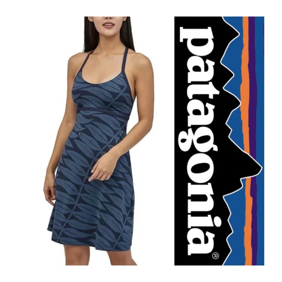 Patagonia Dresses & Skirts - Patagonia Sundown Sally Strappy Blue Racerback Stretchy Athletic Dress Size XL
